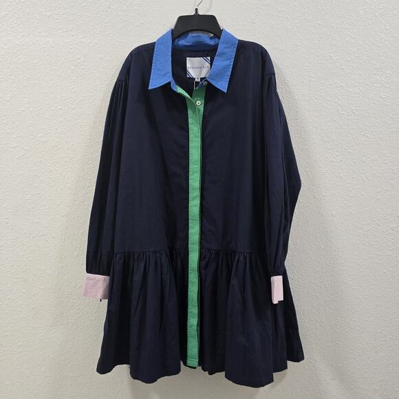 Addison Bay Cotton Poplin Dress Collared Neckline Peplum Drop Waist Size M - Picture 4 of 10